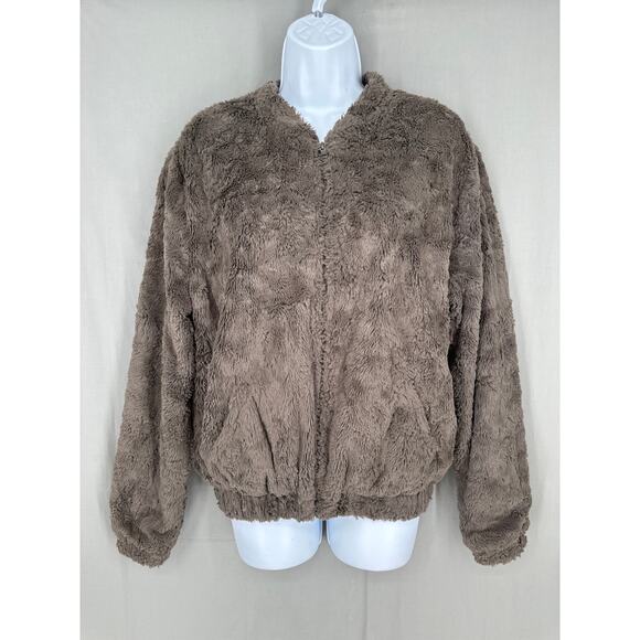 ASTR Label Revolve Jacket Womens Medium Gray Zip Bomber Teddy Cozy Pockets - Picture 1 of 8